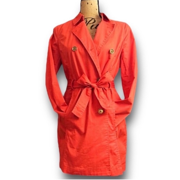 Michael Kors Orange Double Breasted Mid Length Belted Trench Coat Medium EUC - Picture 1 of 15